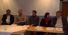 Panelet besto av Erik Haugane, David Letnes, Roald Sand, Elisabeth Ben Riala og Ulrik Hammervold. Foto: Gunnar Winther