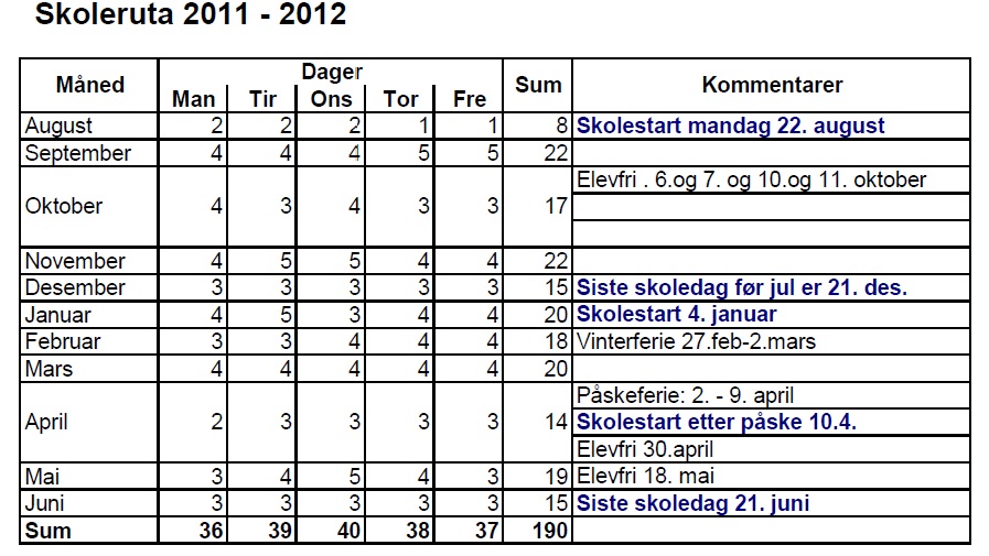 Skolerute  2011  2012