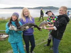 Bilde av 7.klassinger med fisk Bilde av 7.klassinger med fisk