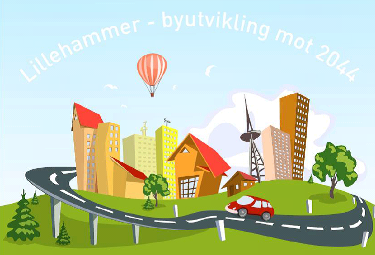 Tegning med teksten Lillehammer - byutvikling mot 2044