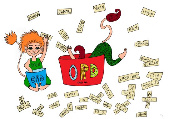 Troll med ord. Stein og Symre Sarah Haensel ©Sarah Haensel Teikning av ordtrolla Stein og Symre. Illustratør Sarah Haensel