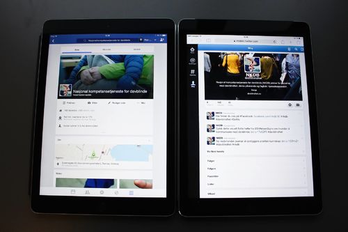 To iPader, en med Twitter-profil og en med Facebok-profil