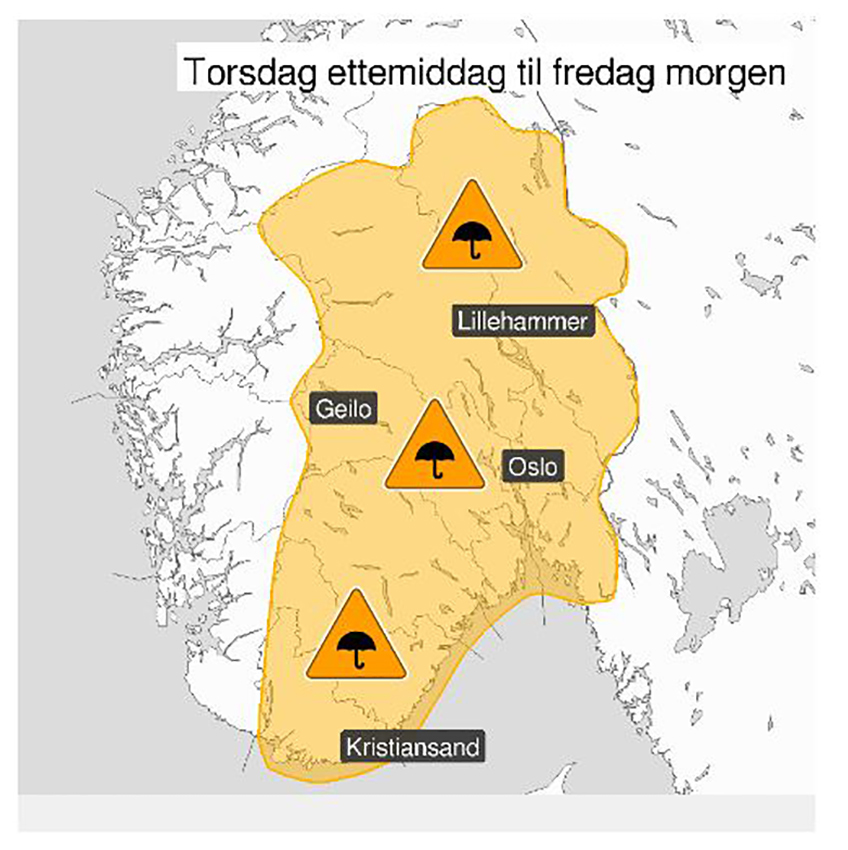 Værkart for Østlandet 6. juni 2019 fra Meteorologisk institutt