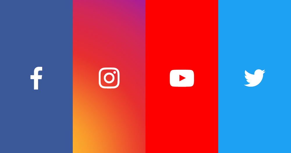 Illustrasjonsbilde av logoene til Facebook, Instagram, Youtube og Twitter.