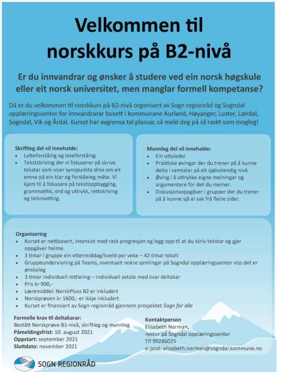 Plakat Velkomen til norskkurs B2