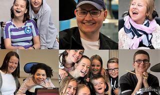 Illustrasjonsbilde fra Statped. Et stort bilde sammensatt av flere små bilder av smilende barn og unge.