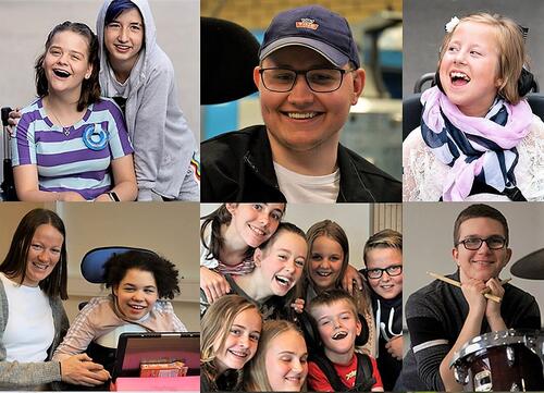 Illustrasjonsbilde fra Statped. Et stort bilde sammensatt av flere små bilder av smilende barn og unge.