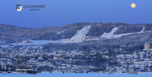 Oversiktsbilde over Lillehammer, brukes som bakgrunn i Teams-møter