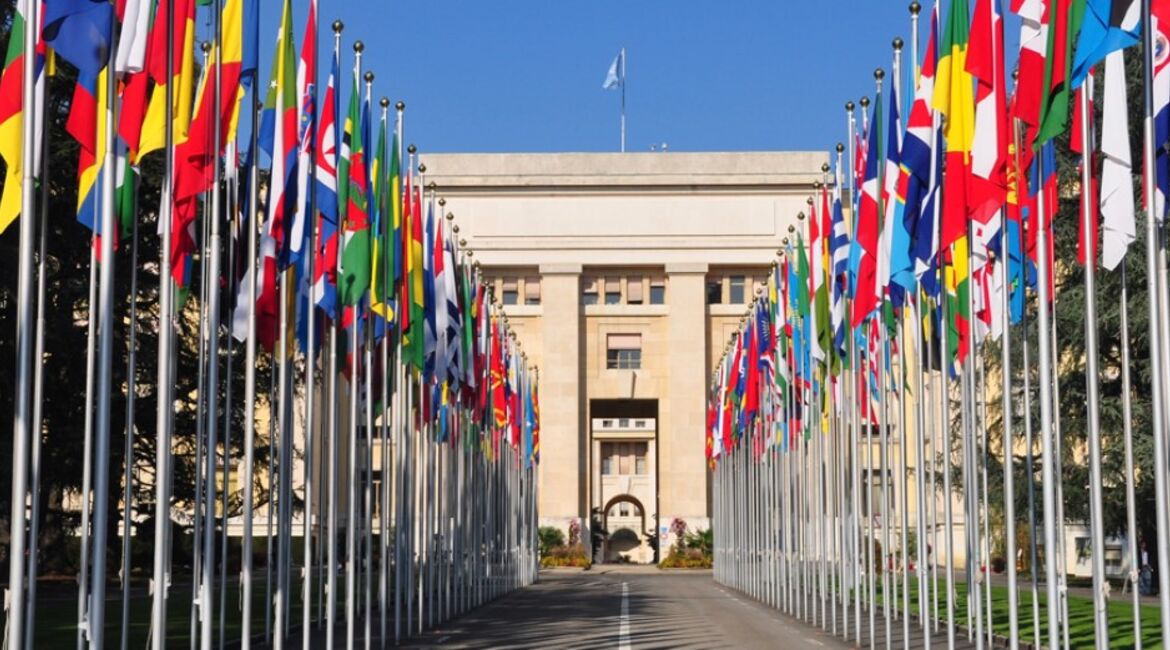 Street with the flags of the world displayed