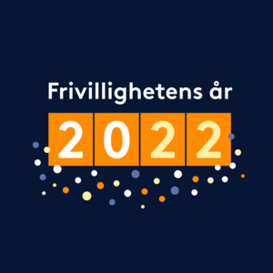 Teksten "Frivillighetens år 2022" med fargerike prikker under
