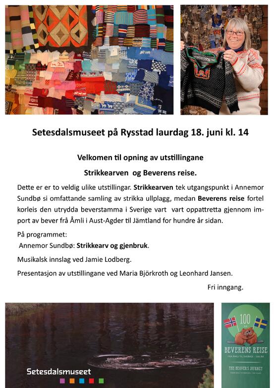 Invitasjon til utstillingsopning Setesdalsmuseet 2022