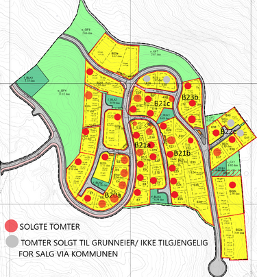 oversikt over hvilke tomter som er solgt i Svebergmarka