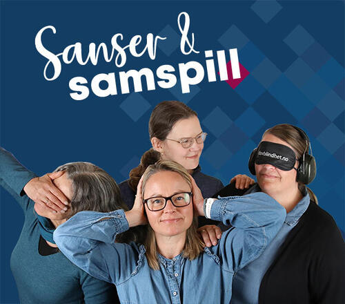 Fire kvinner avbildet sammen på logobilde for podkasten Sanser og samspill.