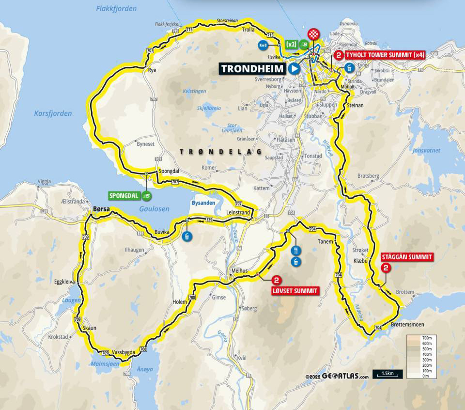 Kart som viser løypetraseen i søndagens etappe av Arctic Race of Norway.