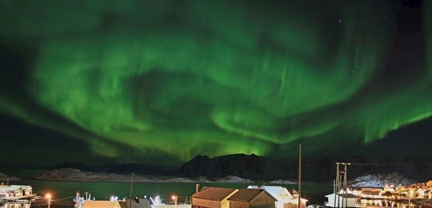 Bilde av nordlys over Gjesvær.Foto: Natalia Walsøe