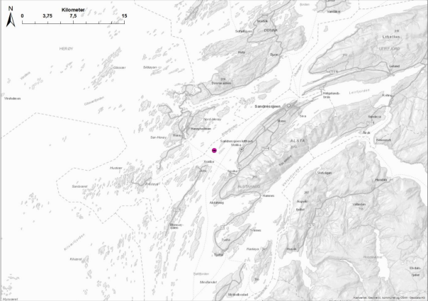 Kartutsnitt der omsøkt lokalitet er markert med rosa prikk