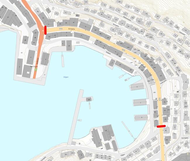 Kartutsnitt med illustrasjon over stengt vei. null