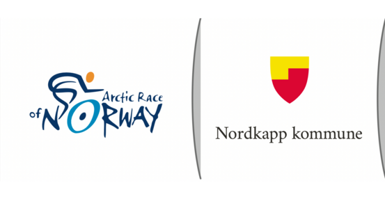Logo til Arctic Race og Norway og kommunevåpenet til Nordkapp.