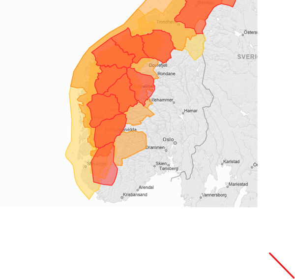 Det er fleire farevarsel for våre område fredag. Skjermdump frå varsom.no.