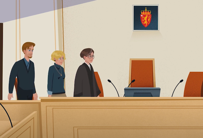 Illustrasjon frå informasjonsfilm frå Domstoladministrasjonen