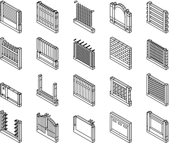 64125227-fence-and-gate-exterior-security-isometric-icons-set-vector