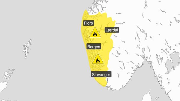 Det er no skogbrannfare for gult nivå i Vestland og Rogaland