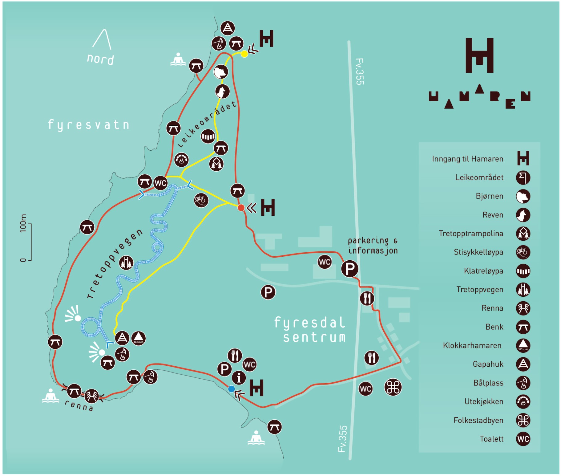 Kart Hamaren sentrum oppdatert mai 2024