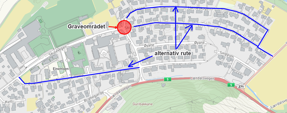 Alternativ rute i kart