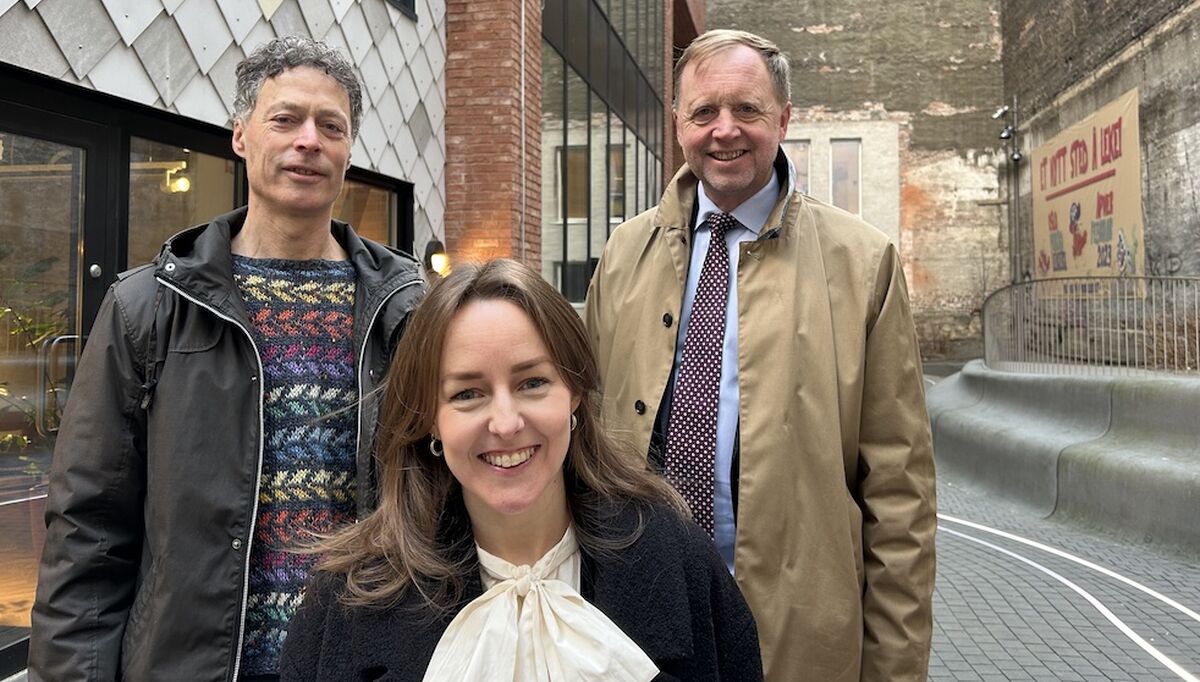 Stein Stoknes, FutureBuilt, Mie Fuglseth, Grønn Byggallianse og Bjørn Kjærland Haugland fra Skift håper på stor oppslutning om klimakrav til bygging. Foto: Pia Bodahl, FutureBuilt