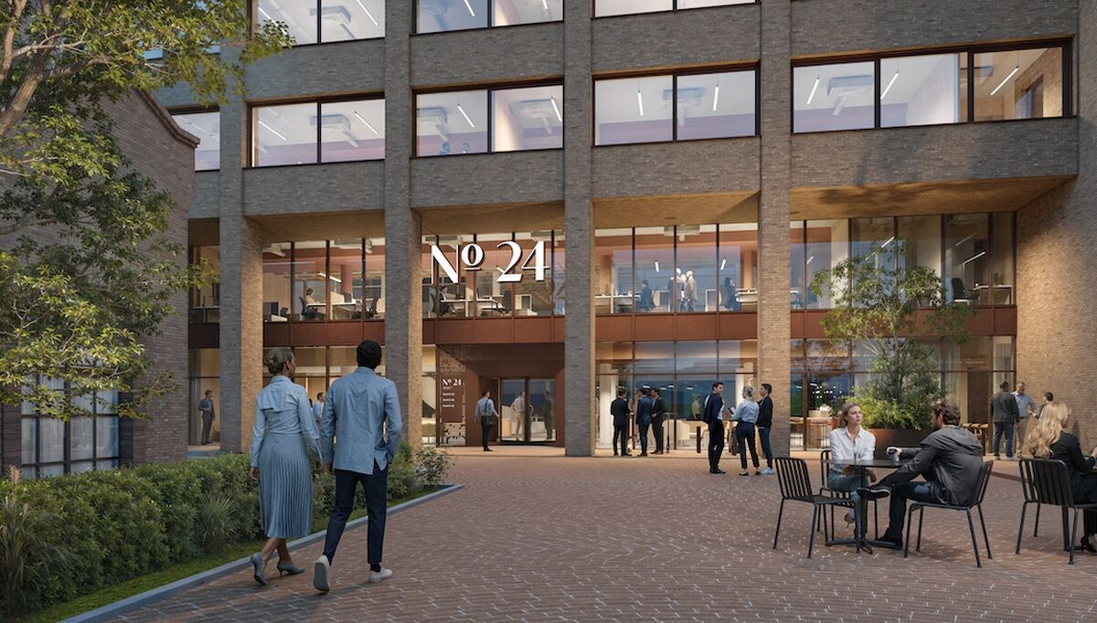 Rehabiliteringen av Karenslyst alle 24 er designet av LINK Arkitektur, som også tegnet det opprinnelige bygget i 1994, og nå vil bringe fremtidens løsninger inn i et ikonisk bygg. Illustrasjon: Plyo.