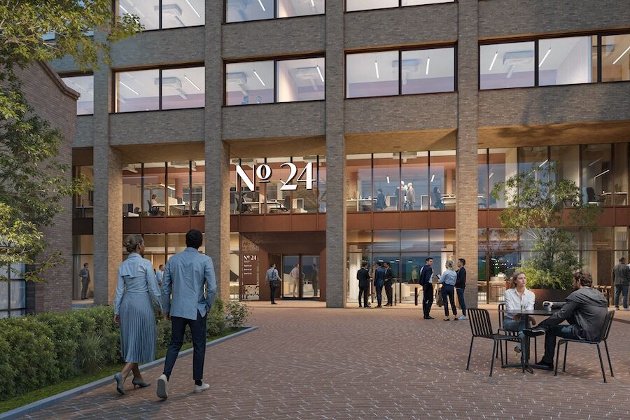 Rehabiliteringen av Karenslyst alle 24 er designet av LINK Arkitektur, som også tegnet det opprinnelige bygget i 1994, og nå vil bringe fremtidens løsninger inn i et ikonisk bygg. Illustrasjon: Plyo.