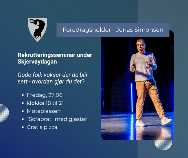 Plakat for rekrutteringsseminar med Jonas Simonsen