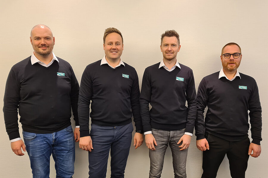 Her ser vi alle eiere i Nordvest Miljø AS, fra venstre Andreas Knutsen, strategi- og markedsleder, daglig leder Ole Jonny Rogne , Thomas Lund, system- og teknologiansvarlig, og Kjell Arvid Arnestad, avdelingsleder.