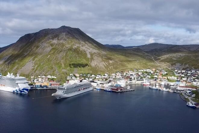 Flyfoto av Honningsvåg sentrum. Foto: Nordkapp kommune