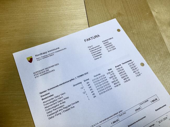 Eksempel på faktura fra Nordkapp kommune. Eksempel på faktura fra Nordkapp kommune.