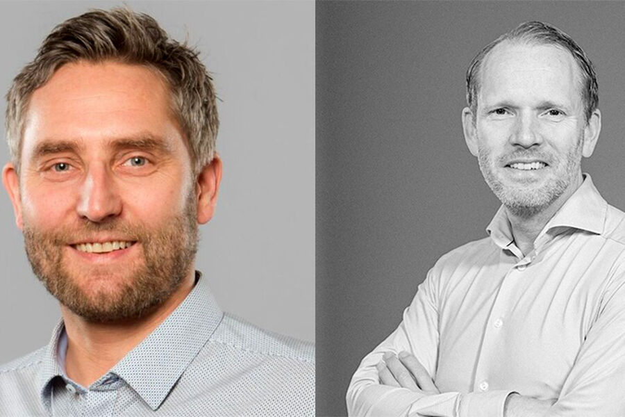 På bildet ser vi fra venstre, Roger Aksnes, landssjef Norge i Instalco, og Martin Lundberg, oppkjøpssjef i Currentum.