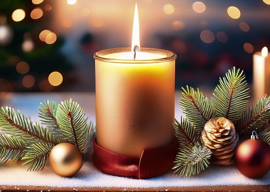 AI generert bilde som viser stearinlys og julepynt. AI generert bilde som viser stearinlys og julepynt.