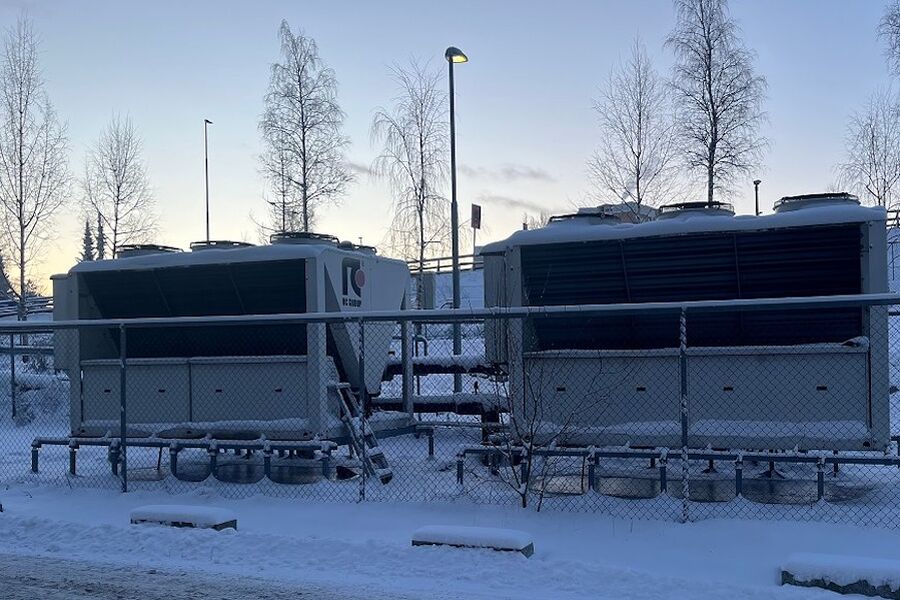 Varmepumpe i vinterlandskap, Illustrasjonsbilde GK