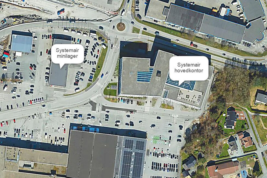 Oversiktsbilde over plasseringen av det nye minilageret til Systemair Norge i Stavanger.