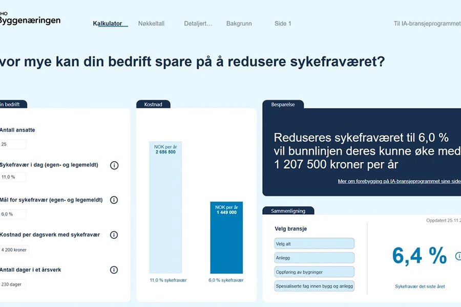 Skjermdump av sykefraværskalkulatoren. NHO