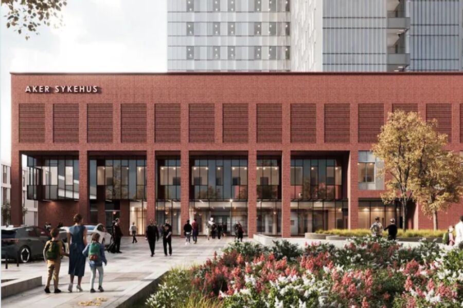 Somatikkbygget ved Nye Aker sykehus. Illustrasjon: Oslo universitetssykehus HF