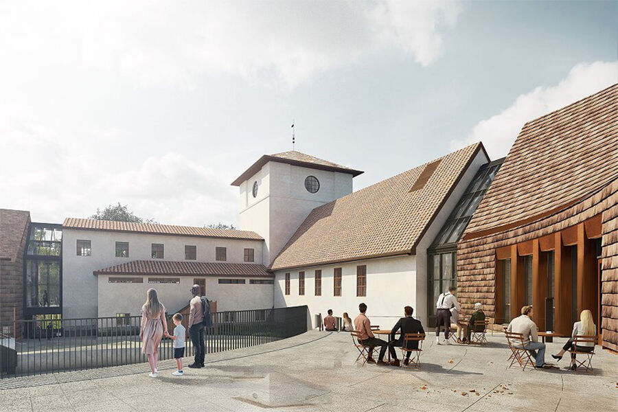 Det gamle Vikingskipshuset blir en viktig del av det nye museet. Illustrasjon: Vikingtidsmuseet, AART architects.