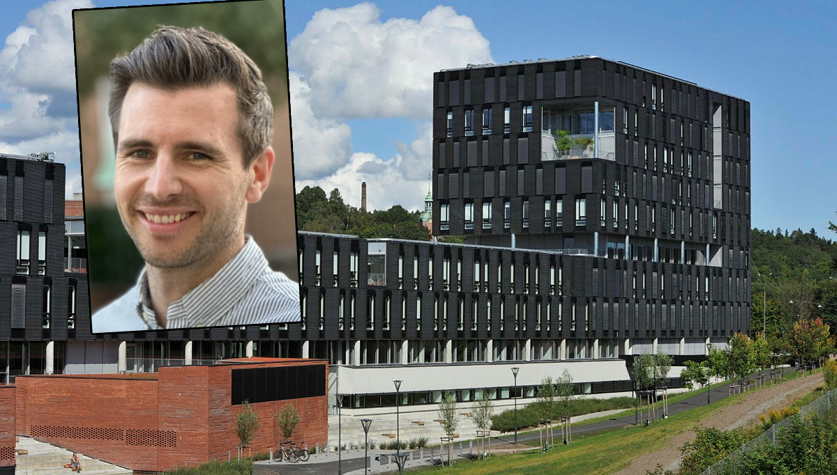 Ole Johan Dahls hus på Blindern er en av bygningene Blikra og Søderblom og daglig leder Andreas Severinsen (innfelt) nå skal jobbe med. Tvers over gaten åpner snart livsvitenskapsbygget til 15 mrd. Bygget har en opsjon som åpner for at Blikra & Søderblom kan få oppdrag der også. Foto: Francesco Saggio/UiO Ole Johan Dahls hus på Blindern er en av bygningene Blikra og Søderblom og daglig leder Andreas Severinsen (innfelt) nå skal jobbe med. Tvers over gaten åpner snart livsvitenskapsbygget til 15 mrd. Bygget har en opsjon som åpner for at Blikra & Søderblom kan få oppdrag der også. Foto: Francesco Saggio/UiO